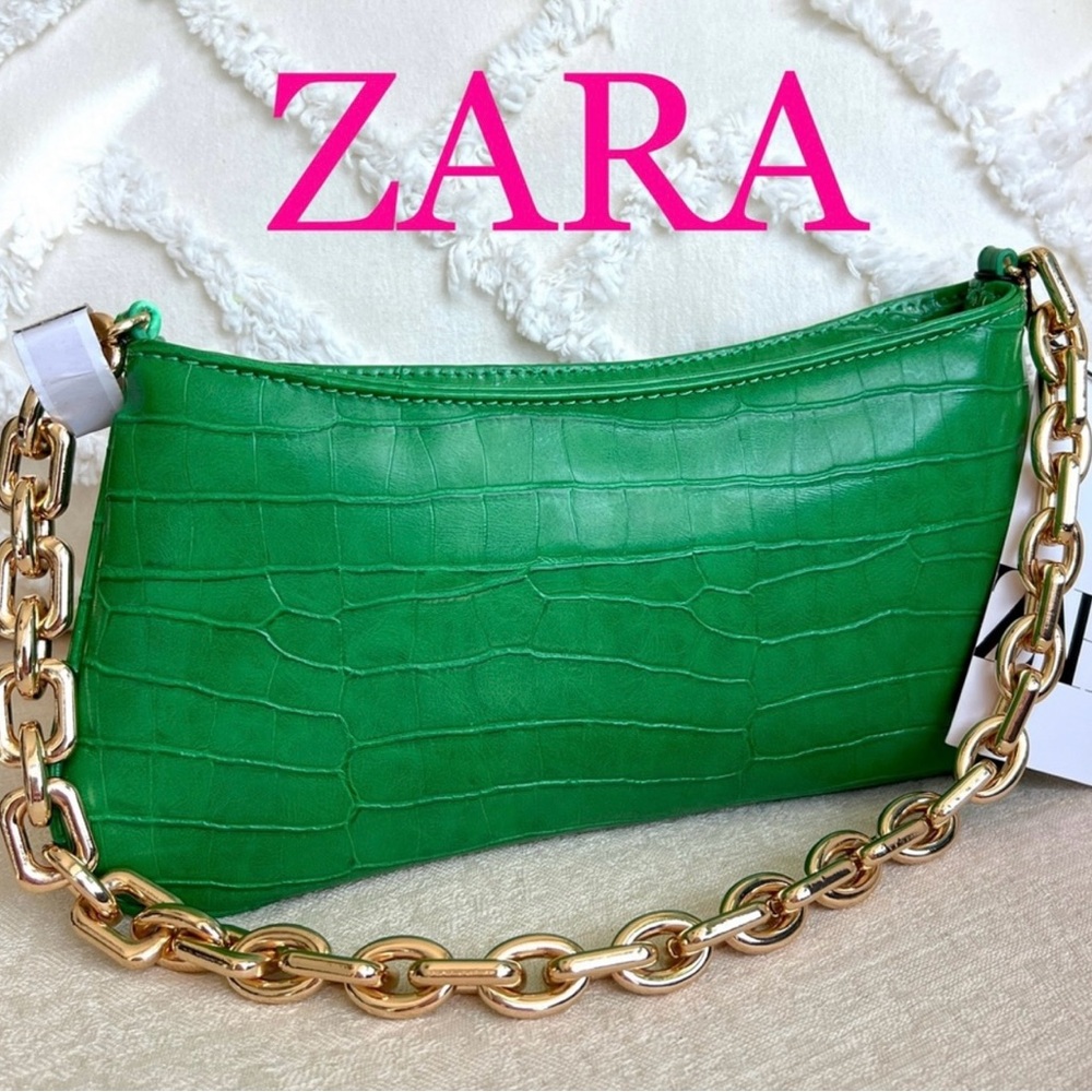 Zara Croc Gold Chunky Chain Shoulder Bag